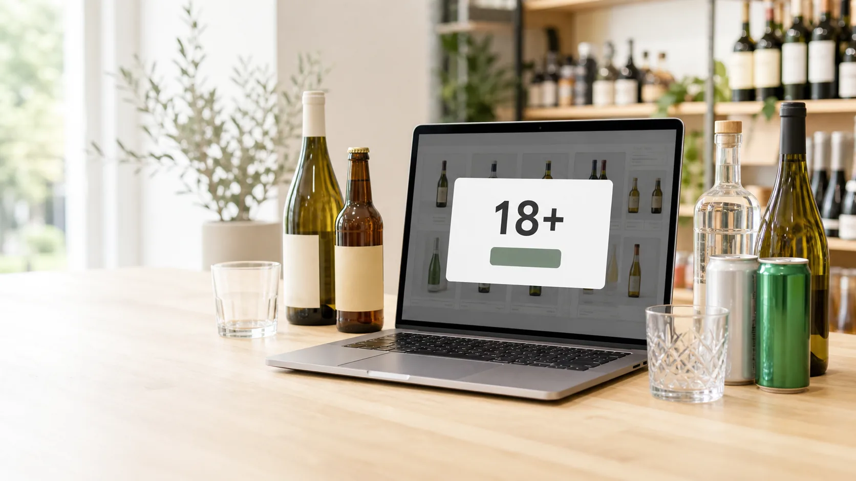 Laptop s 18+ provjerom i nebrendiranim alkoholnim pićima