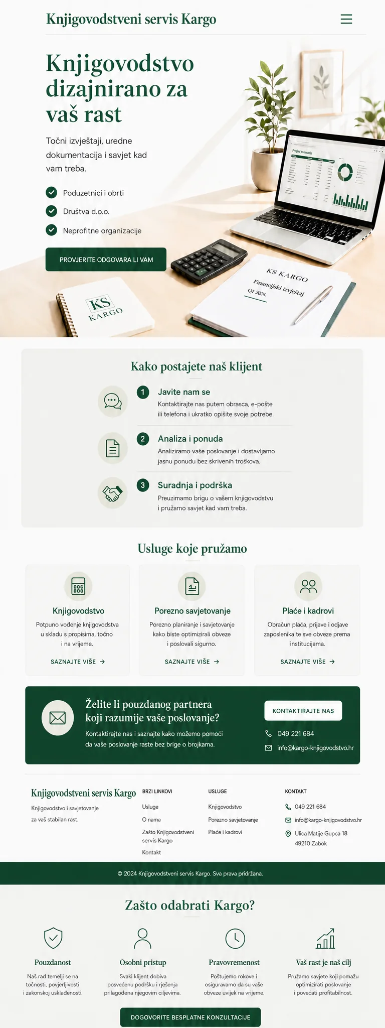 Mobilna web stranica Knjigovodstvenog servisa Kargo