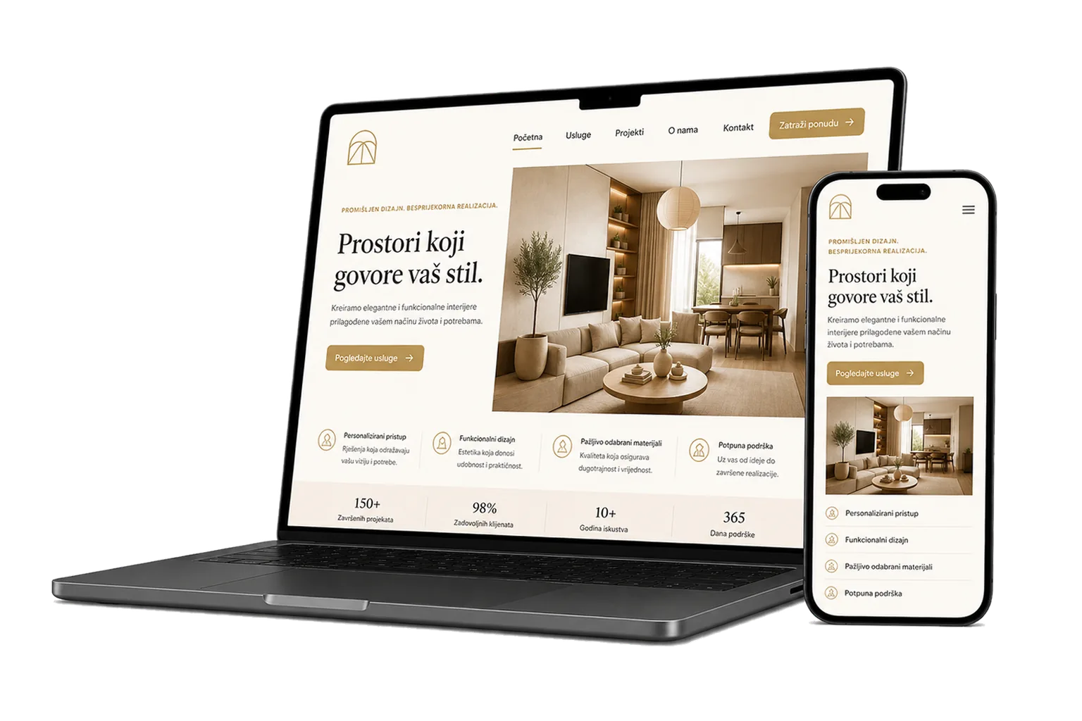 Primjer web stranice za mali posao na prijenosnom računalu i mobitelu