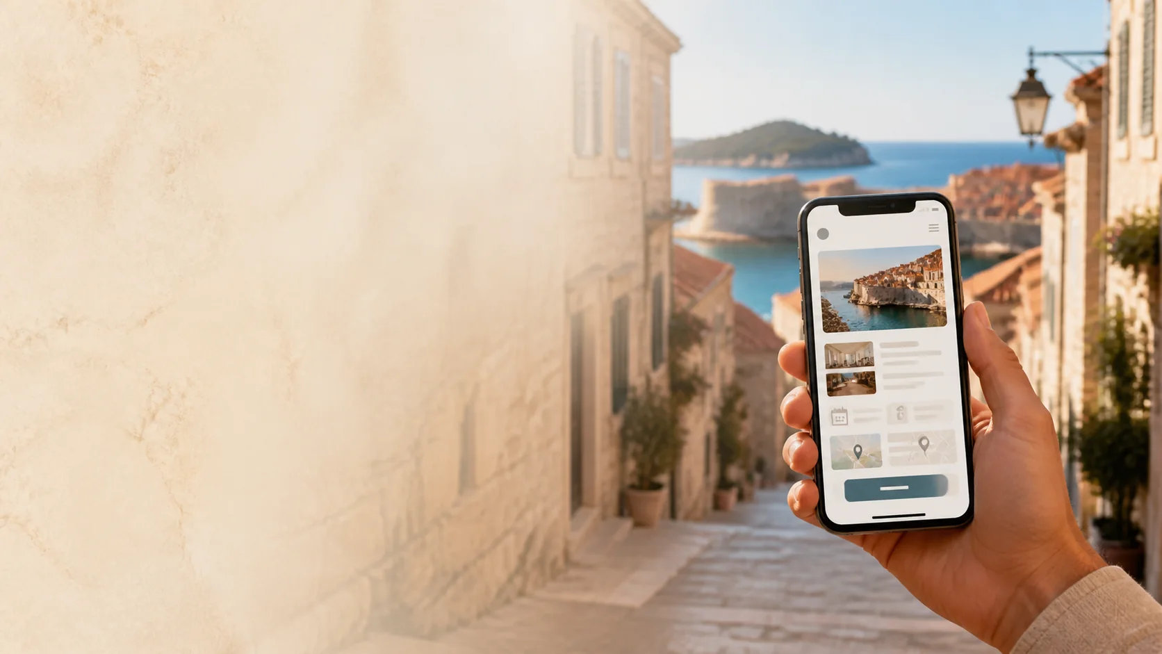 Mobilni prikaz web stranice za turistički posao u Dubrovniku