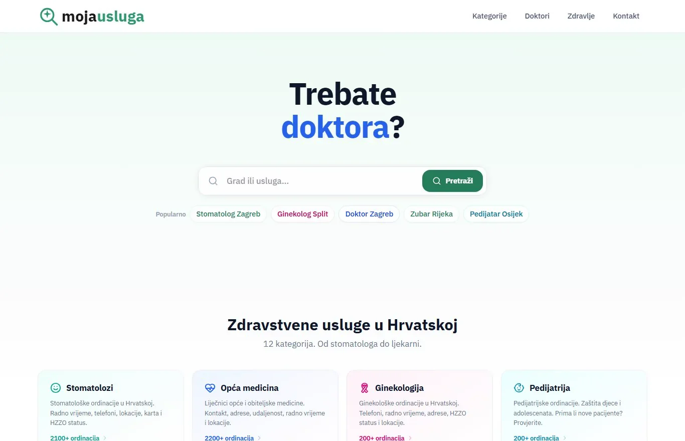 Snimka zaslona projekta MojaUsluga.hr