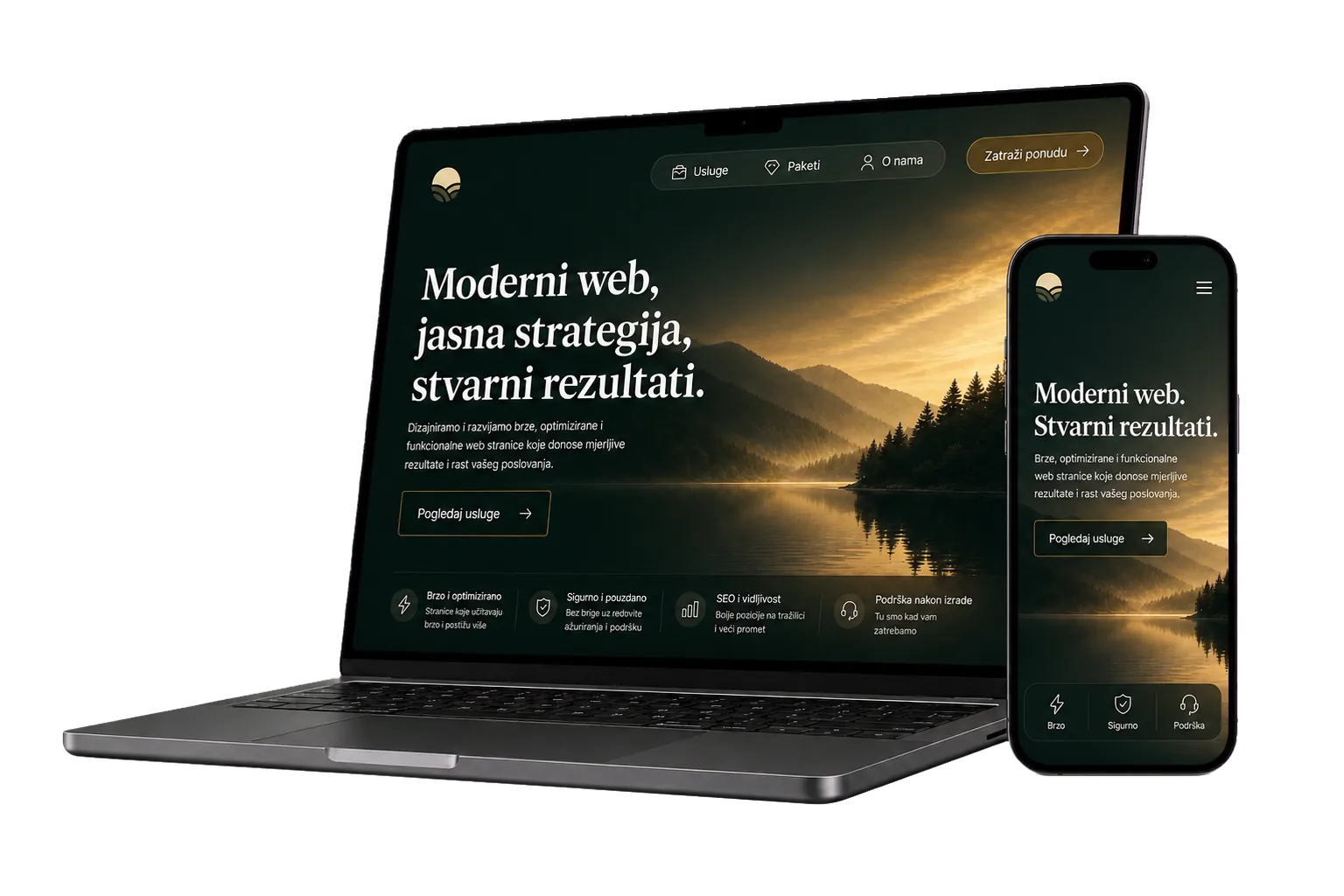 Primjer moderne web stranice na laptopu i mobitelu