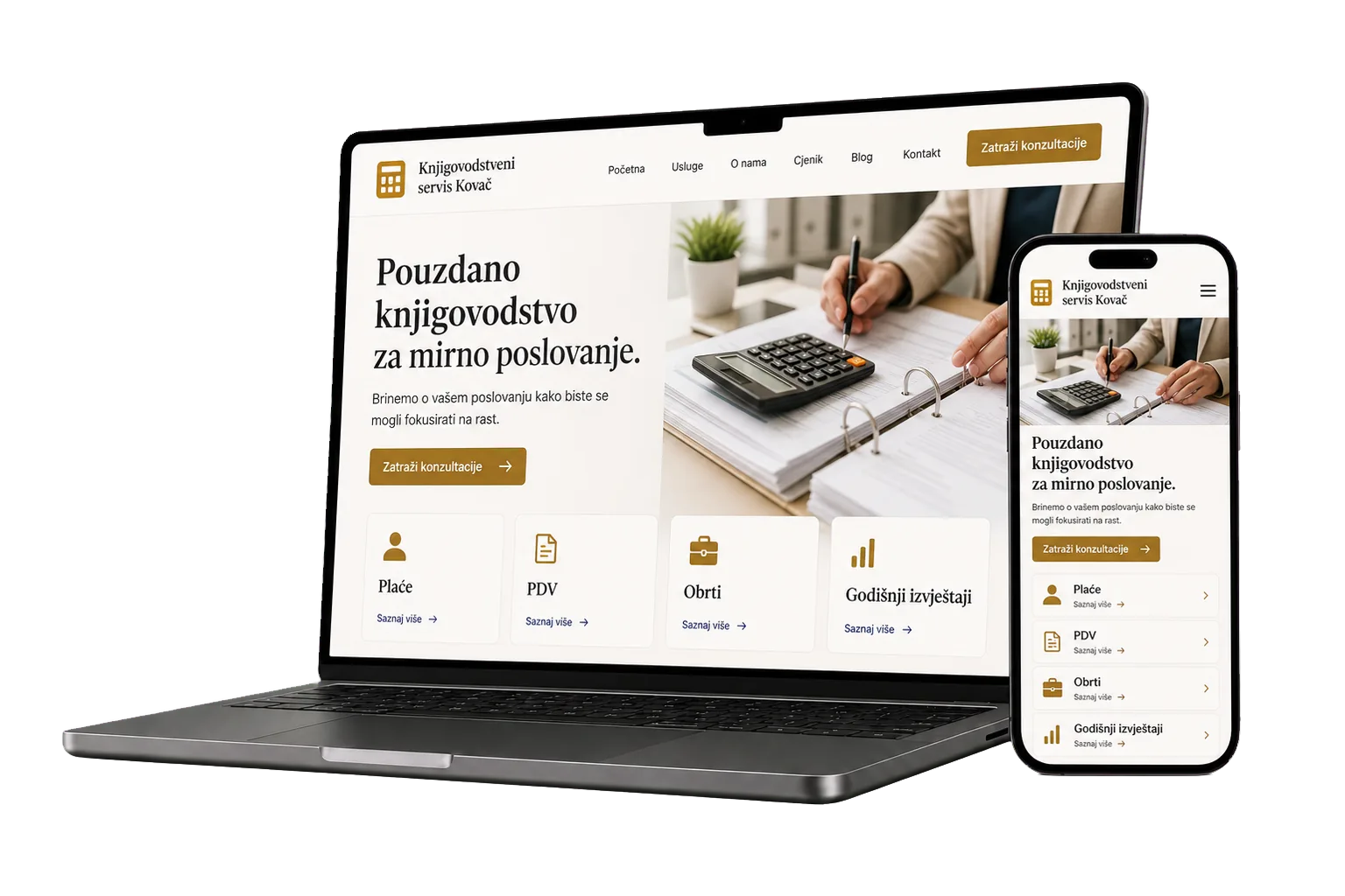 Primjer responzivne web stranice za uslužni posao