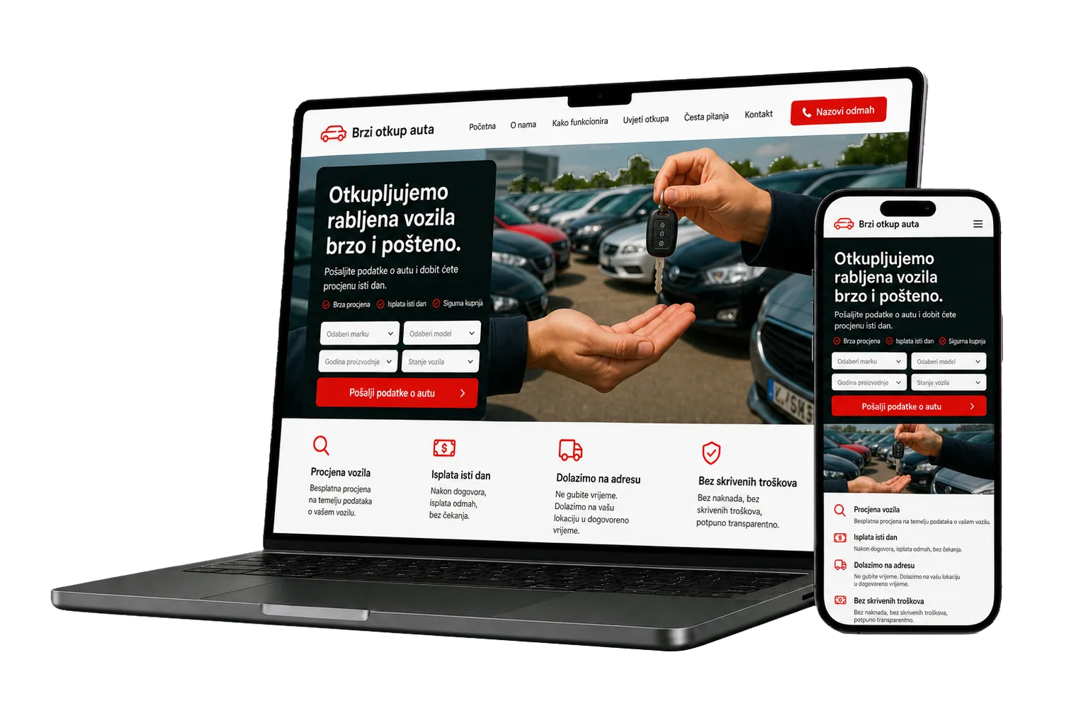Primjer web stranice s jasnim pozivom na kontakt
