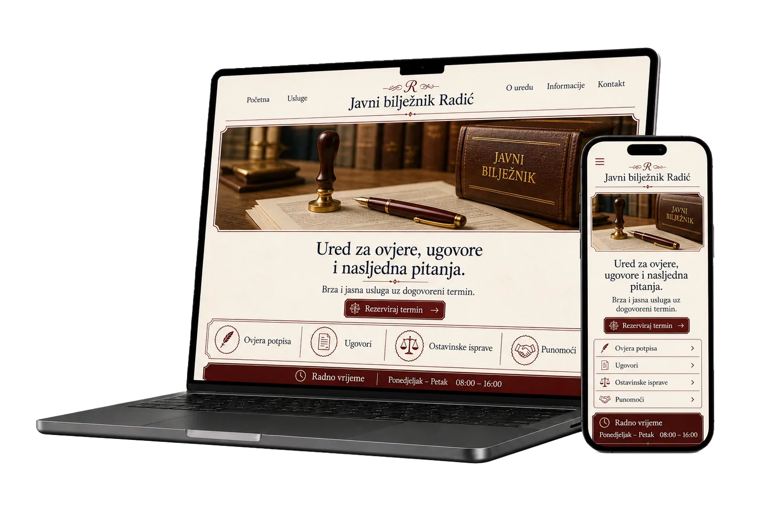 Primjer poslovne web stranice na više uređaja